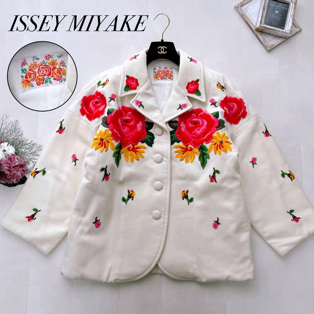 希少美品✨アイエス イッセイミヤケ ツモリチサト 中綿コート 刺繍 花柄 9号 酒造狐正宗」総刺繍ナイロン防寒中綿コート 今昔 KJ-29089 和柄 和風