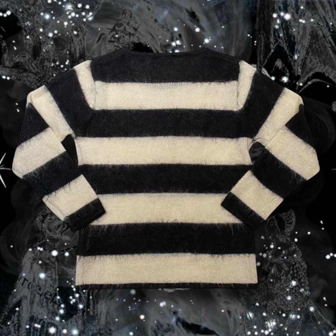 平成 00s パンク グランジ y2k 白黒 ボーダー モヘアニットセーター