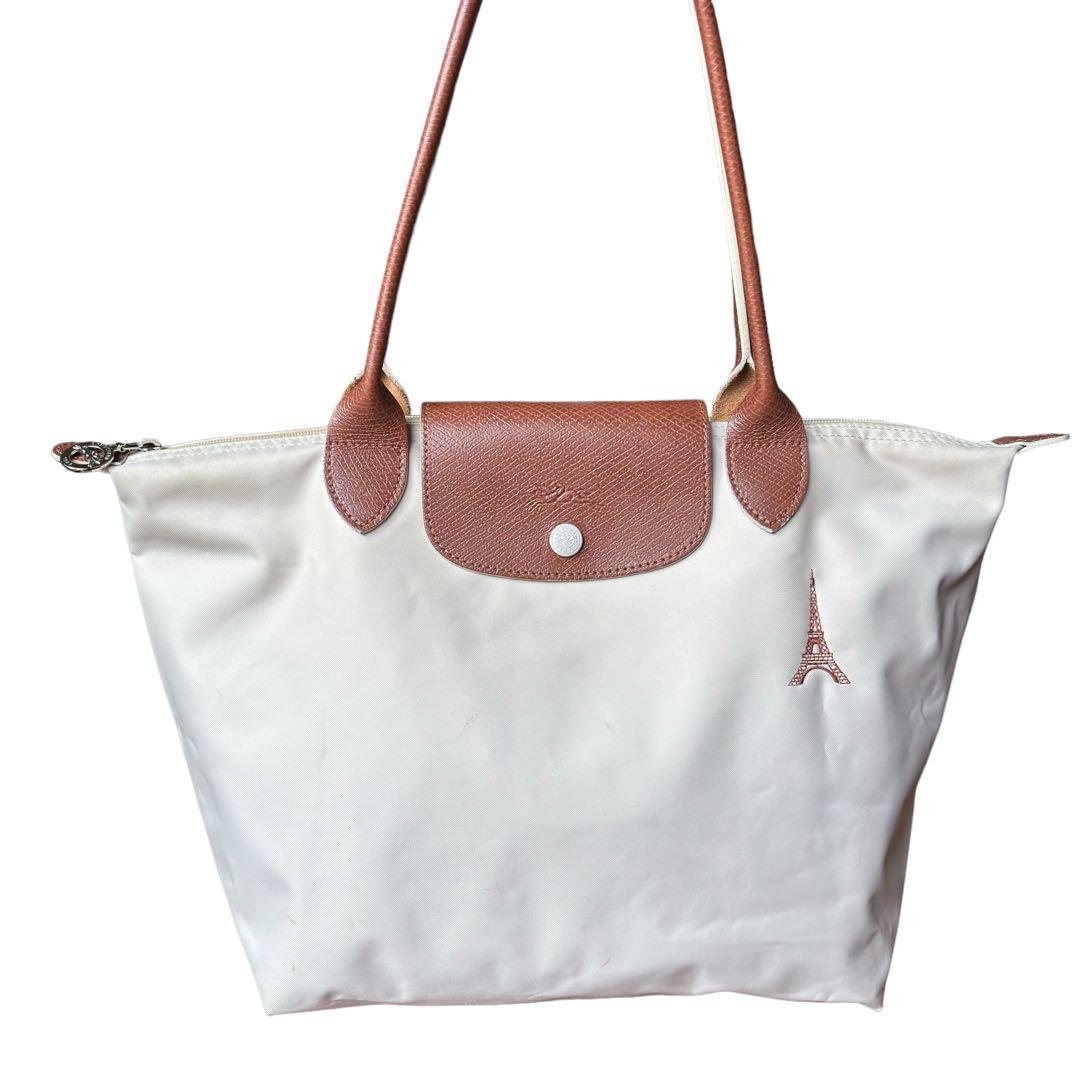 限定品 LONGCHAMP ロンシャン プリアージュ エッフェル塔 刺繍 M 白