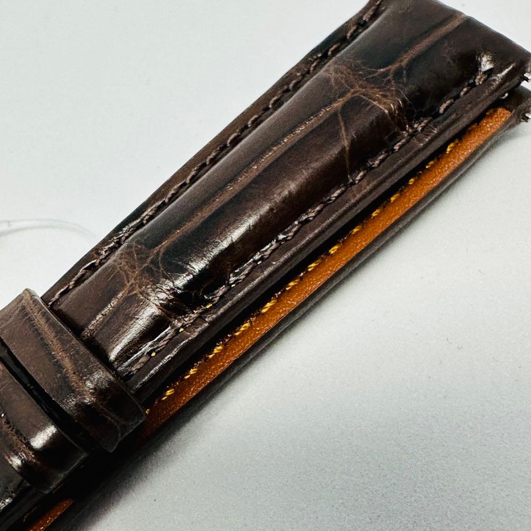 2092#19mm-16mmダークブラウン☆本物クロコダイルベルト☆スイス製