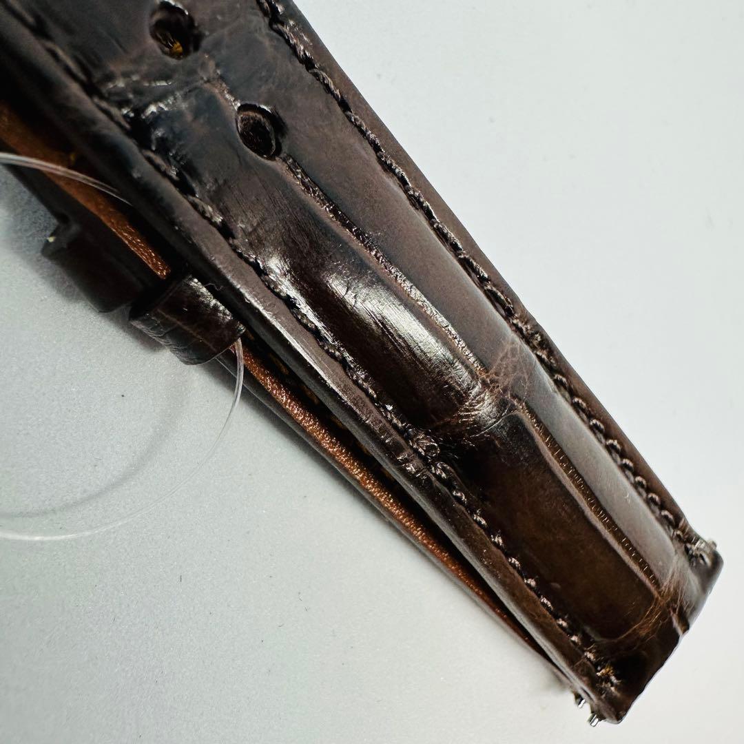 2092#19mm-16mmダークブラウン☆本物クロコダイルベルト☆スイス製