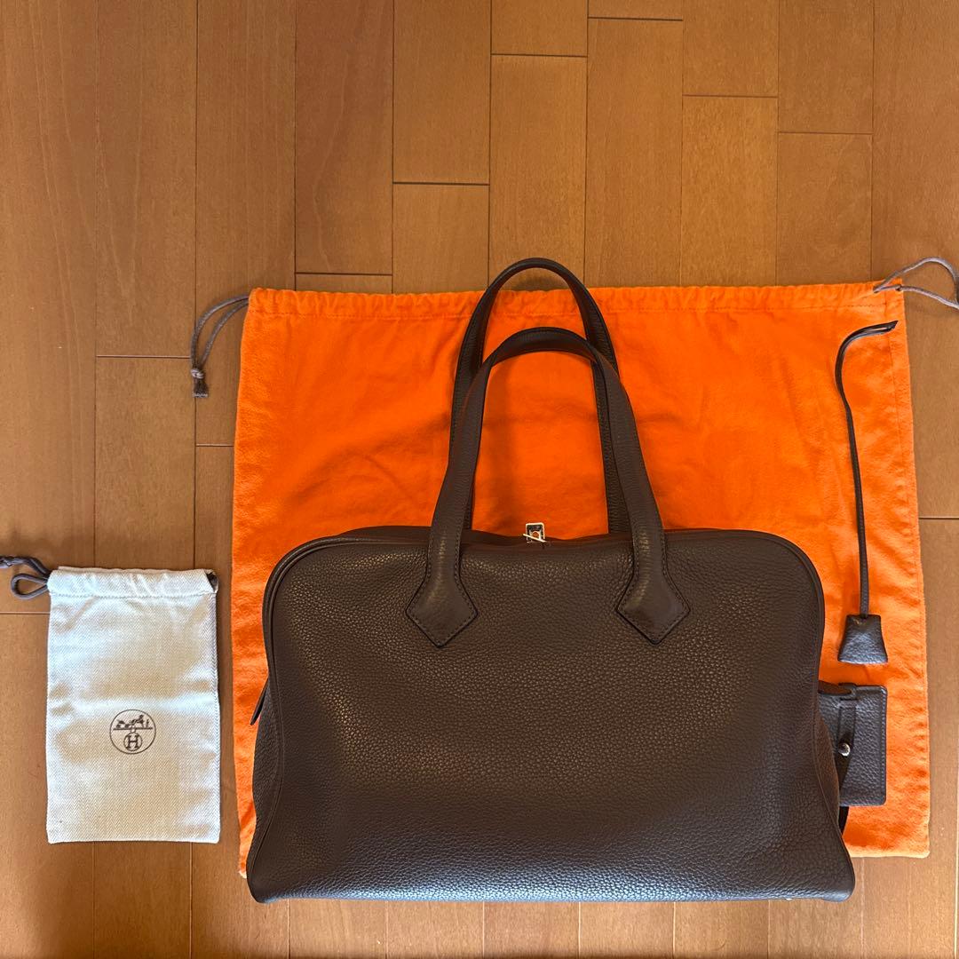 エルメス ヴィクトリア35 トリヨンクレマンス ショコラ シルバー金具 名古屋】【HERMES】エルメス ヴィクトリア35 カフェ シルバー金具 □Q