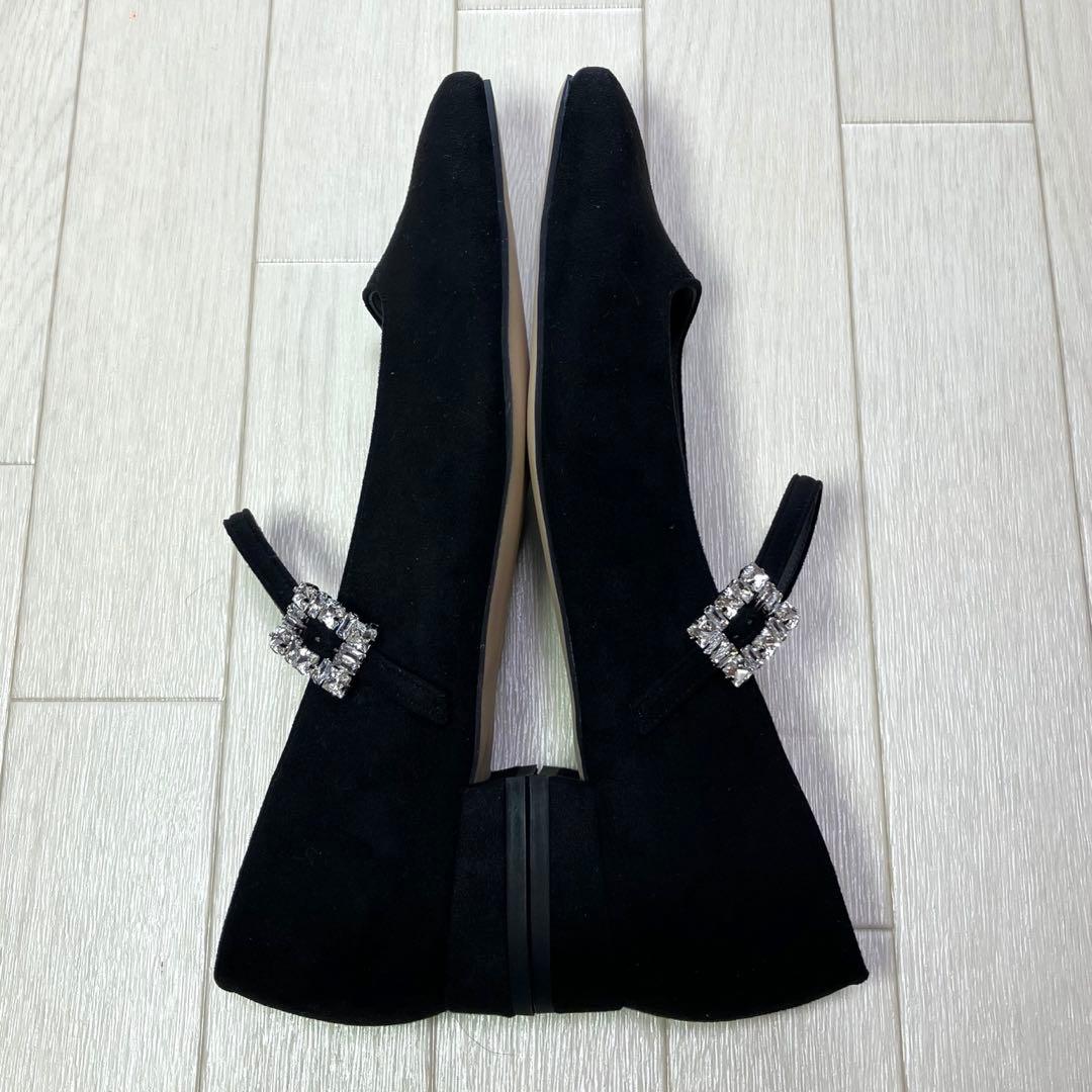 ルタロン スクエアビジューベルト メリージェーン 24.5cm 黒 ブラック