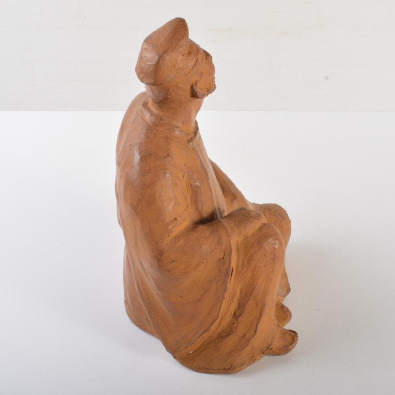 常滑焼 片岡静観造 柿本人麻呂（人磨） 人物像 置物 共箱 V 6421A