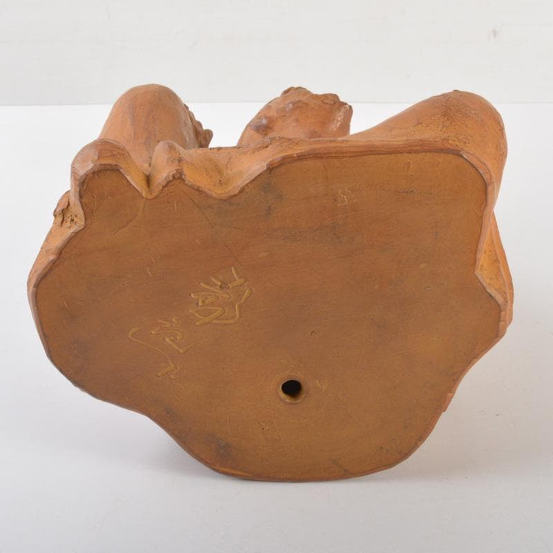 常滑焼 片岡静観造 柿本人麻呂（人磨） 人物像 置物 共箱 V 6421A