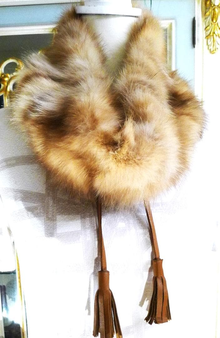 RACHELdePARIS】ゴールデンセーブルレザーストリングス付スヌード美品