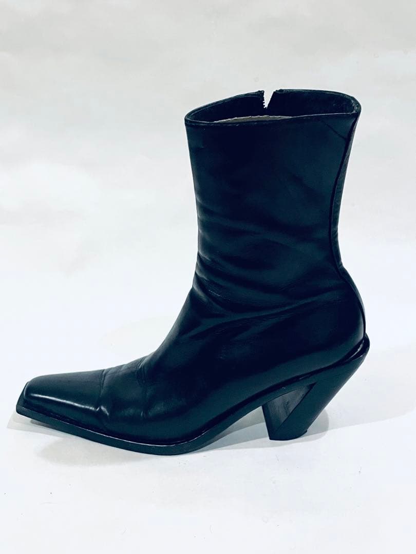 Ann demeulemeester レザー ブラック スクエアトゥブーツ