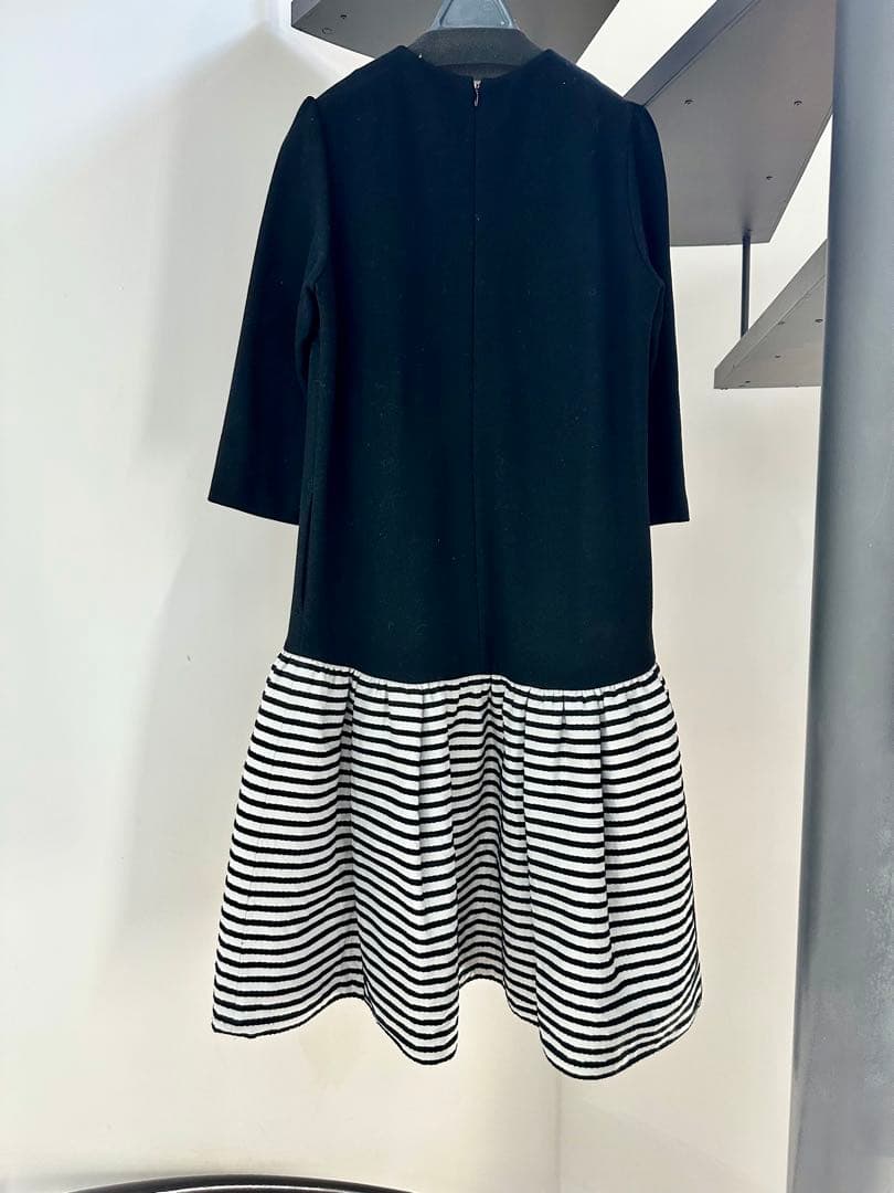 BORDERS at BALCONY ウールワンピース 七分袖 ストライプ36