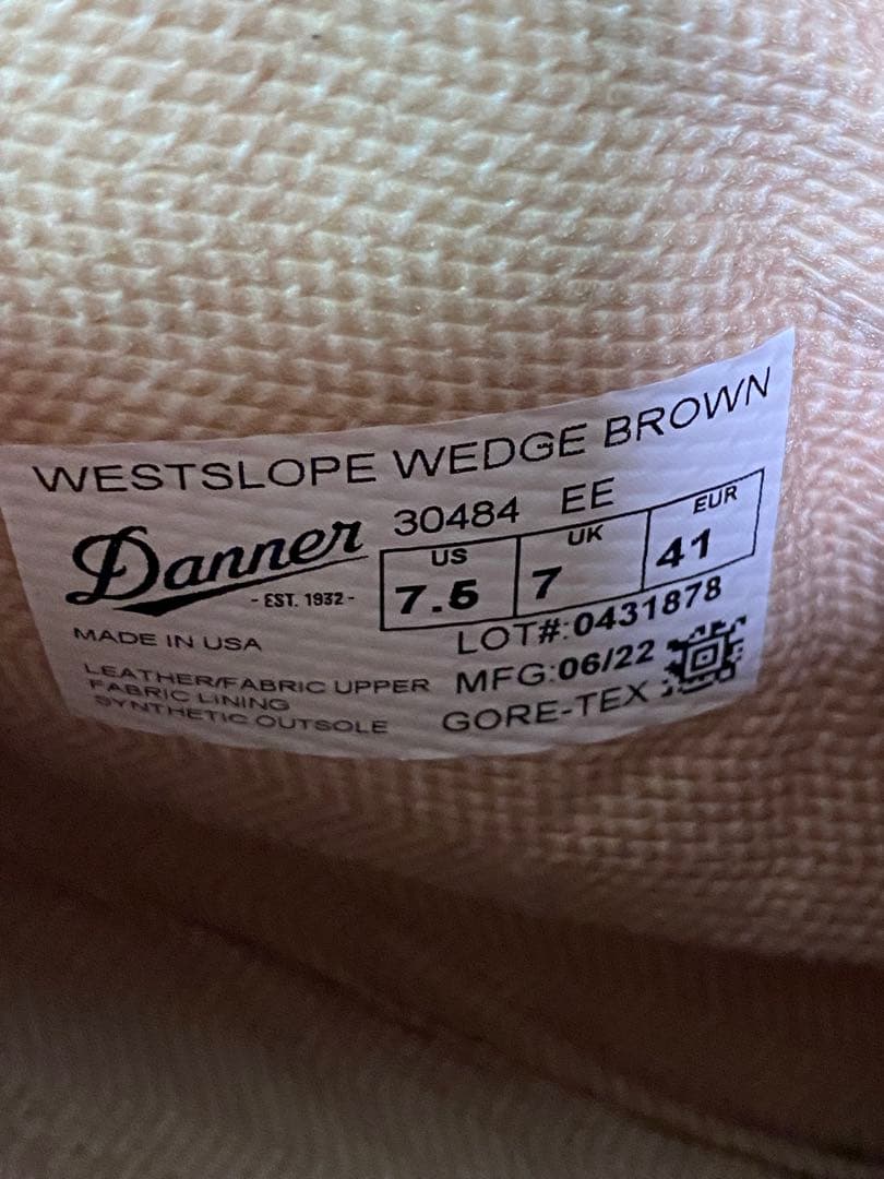 新品Danner 30484 WESTSLOPE 7.5EE(25.5cm)