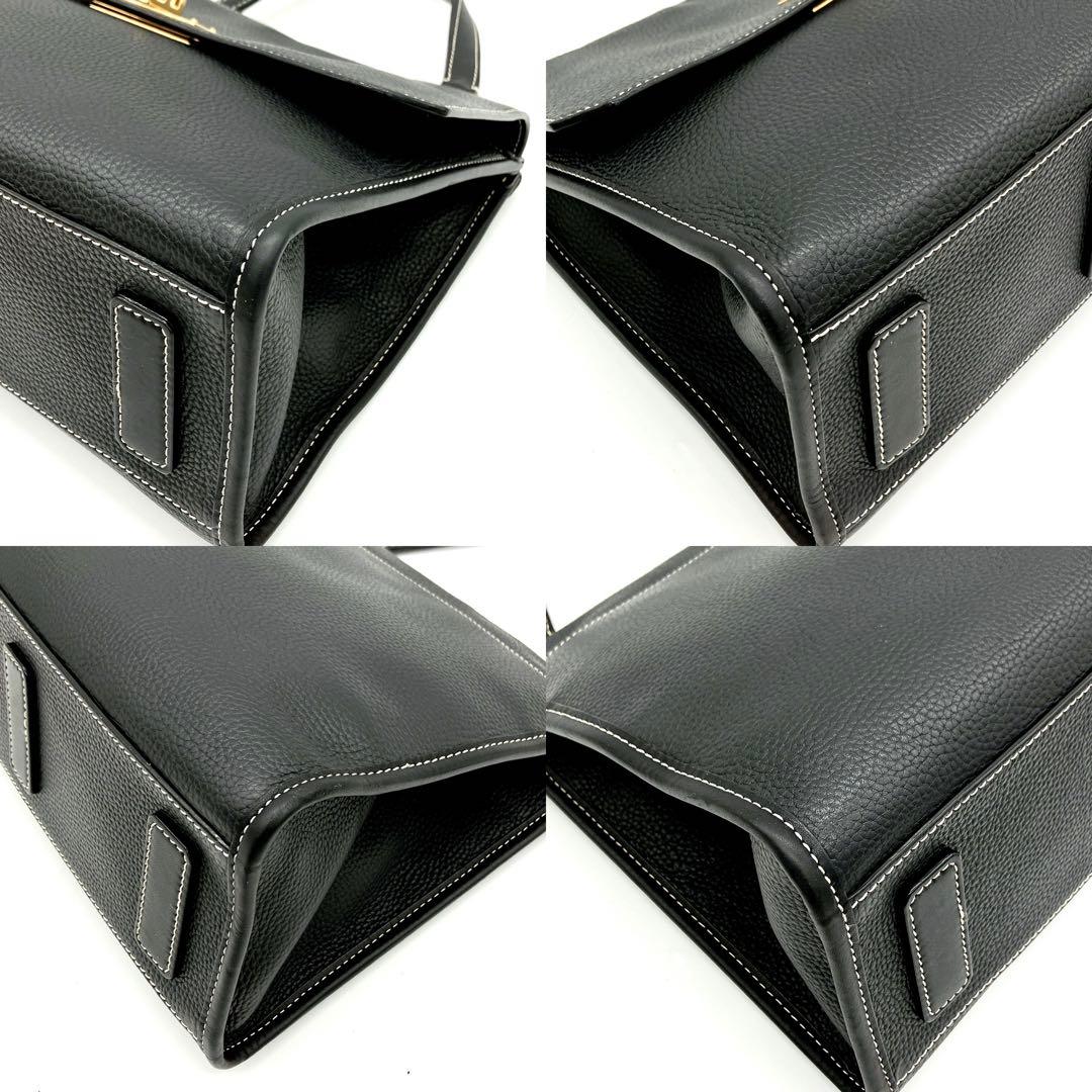 美品 BALLY ハンドバッグ Bターンロック ブラック シュリンクレザー