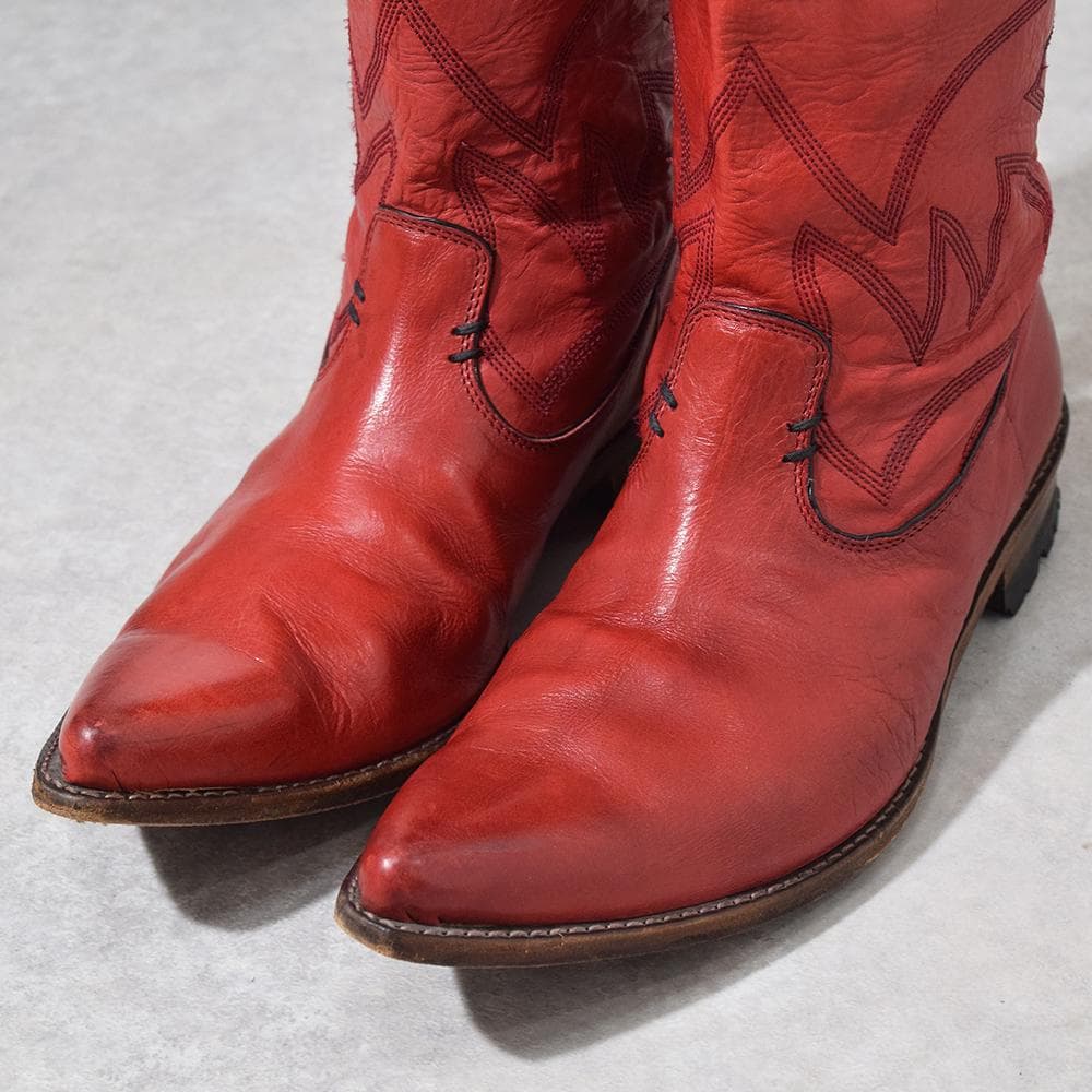 平成 y2k IZREEL ヘビ革 パイソン レザー ウエスタンブーツ 赤 44