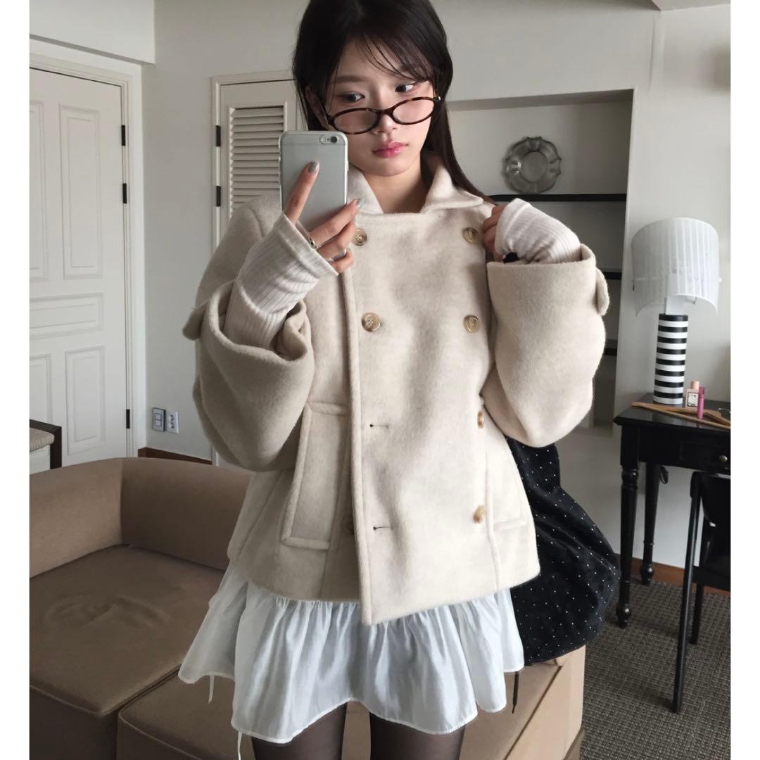 amood modimood ダブルカラー ウール ハーフ コート - メルカリ