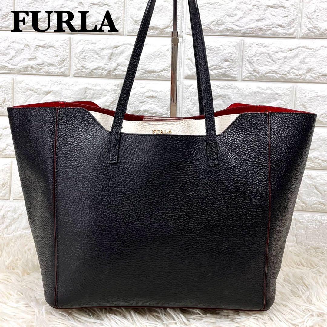美品FURLA トートバッグ ファンタジア黒/白バイカラー