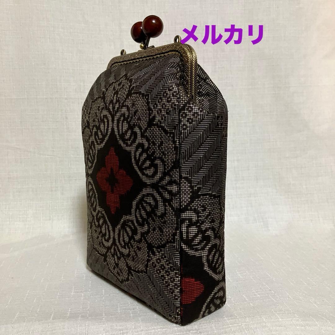 泥大島紬龍郷 秋名バラ8玉 がま口スマホショルダーバッグ