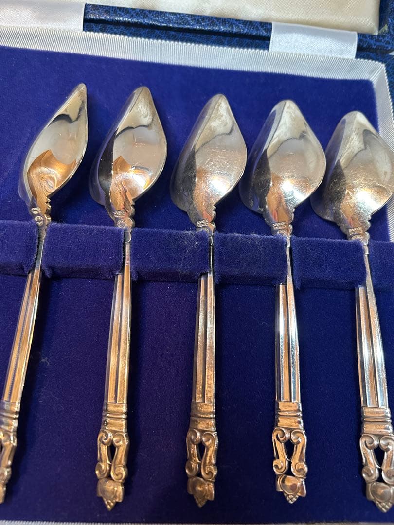 純銀ティースプーン ジョージジェンセン エコーン 5本 Mappin&Webb箱