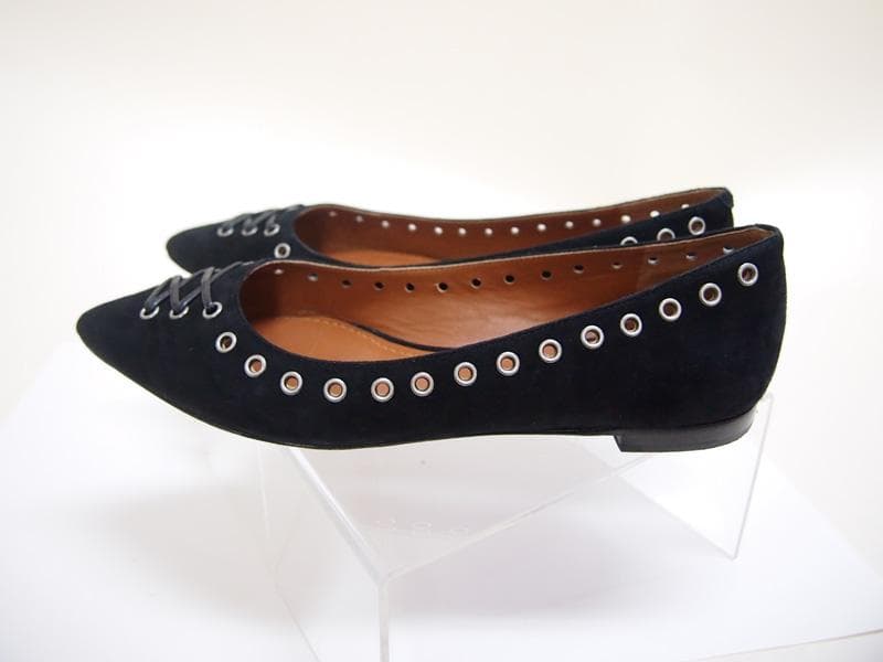 COACH ブラック フラットシューズ　レザーハトメ飾り（7Ｃ）24.0cm