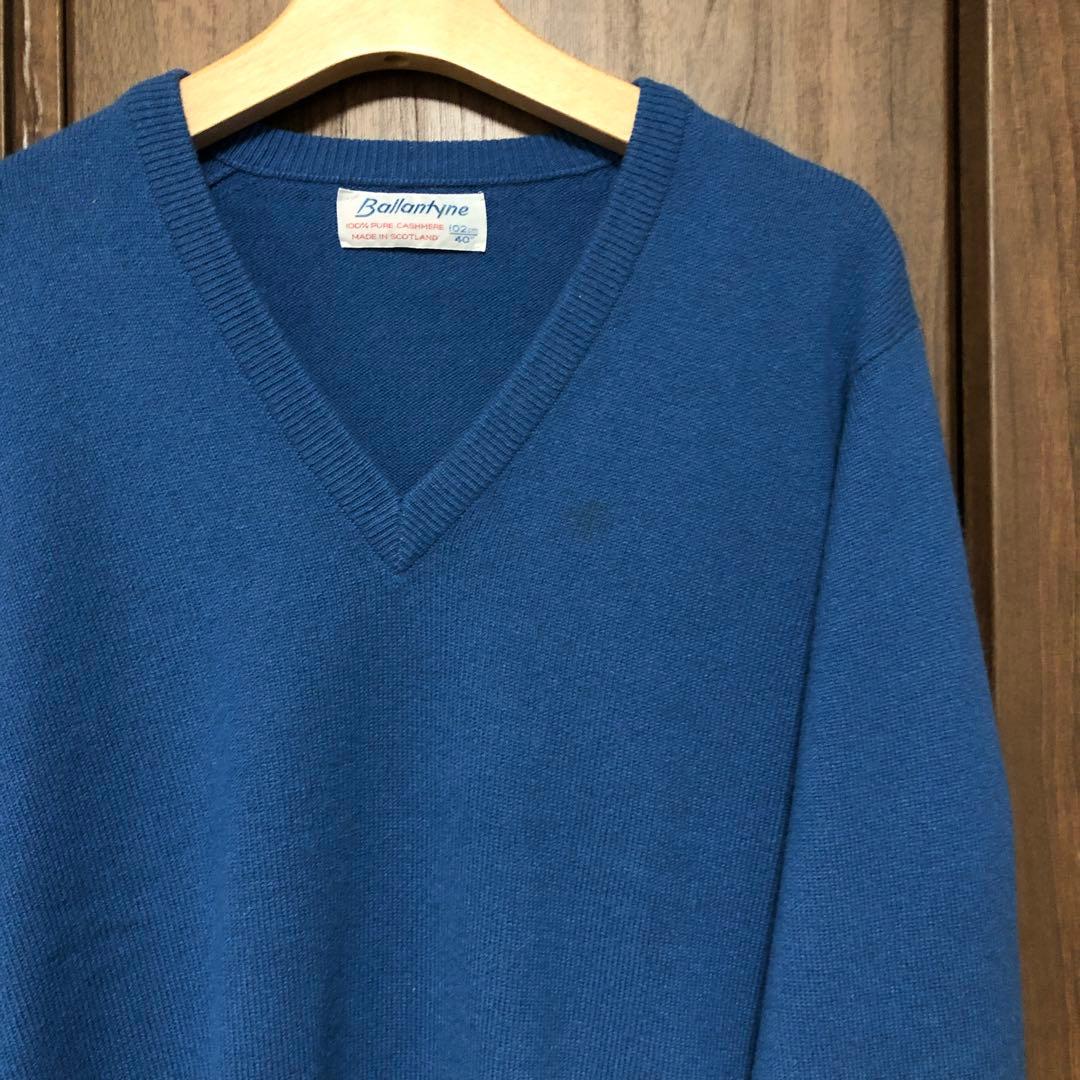 80s スコットランド製 Ballantyne カシミヤ Vネックニット M 青 - メルカリ