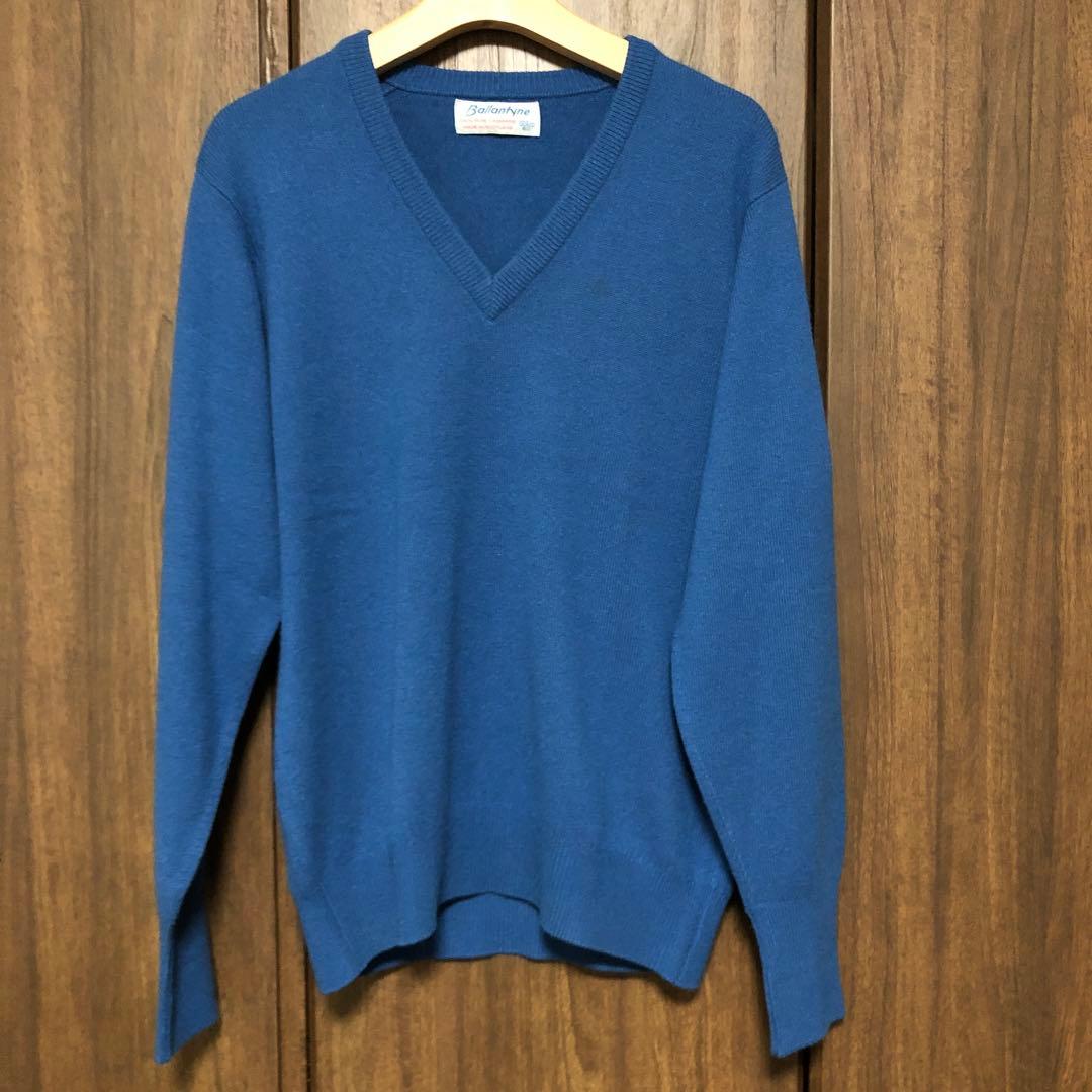 80s スコットランド製 Ballantyne カシミヤ Vネックニット M 青 - メルカリ