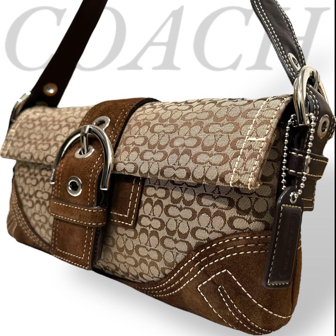 美品 コーチ ソーホー ショルダーバッグ シグネチャー スウェード