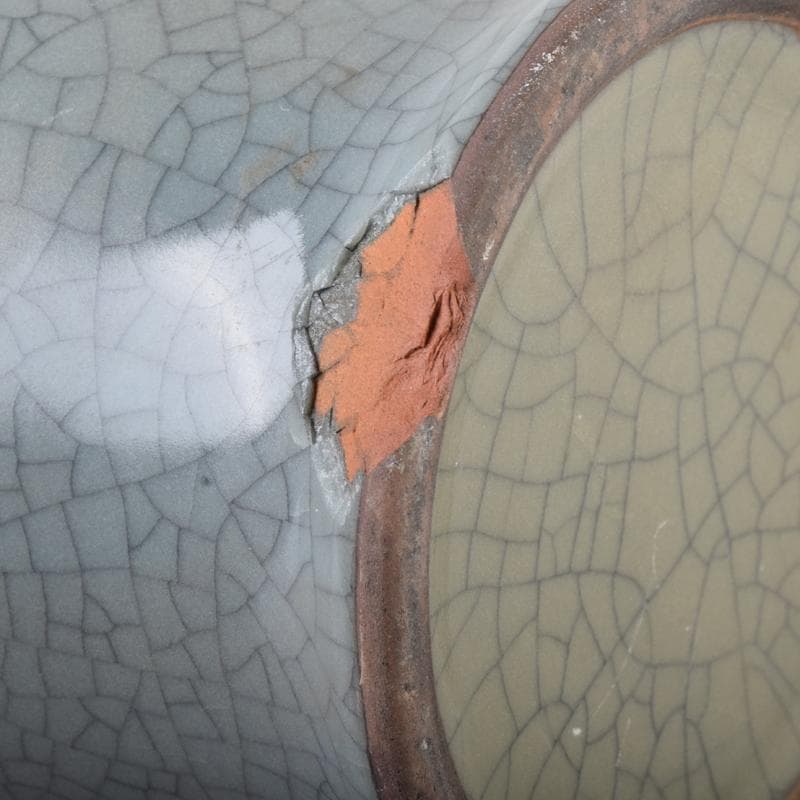 中国 南宋 官窯 青磁 金糸鉄線 貫耳双耳瓶 C 7058A