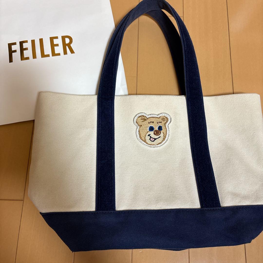 FEILER フェイラー】オールドテディ ワッペントートバッグ 小 ネイビー