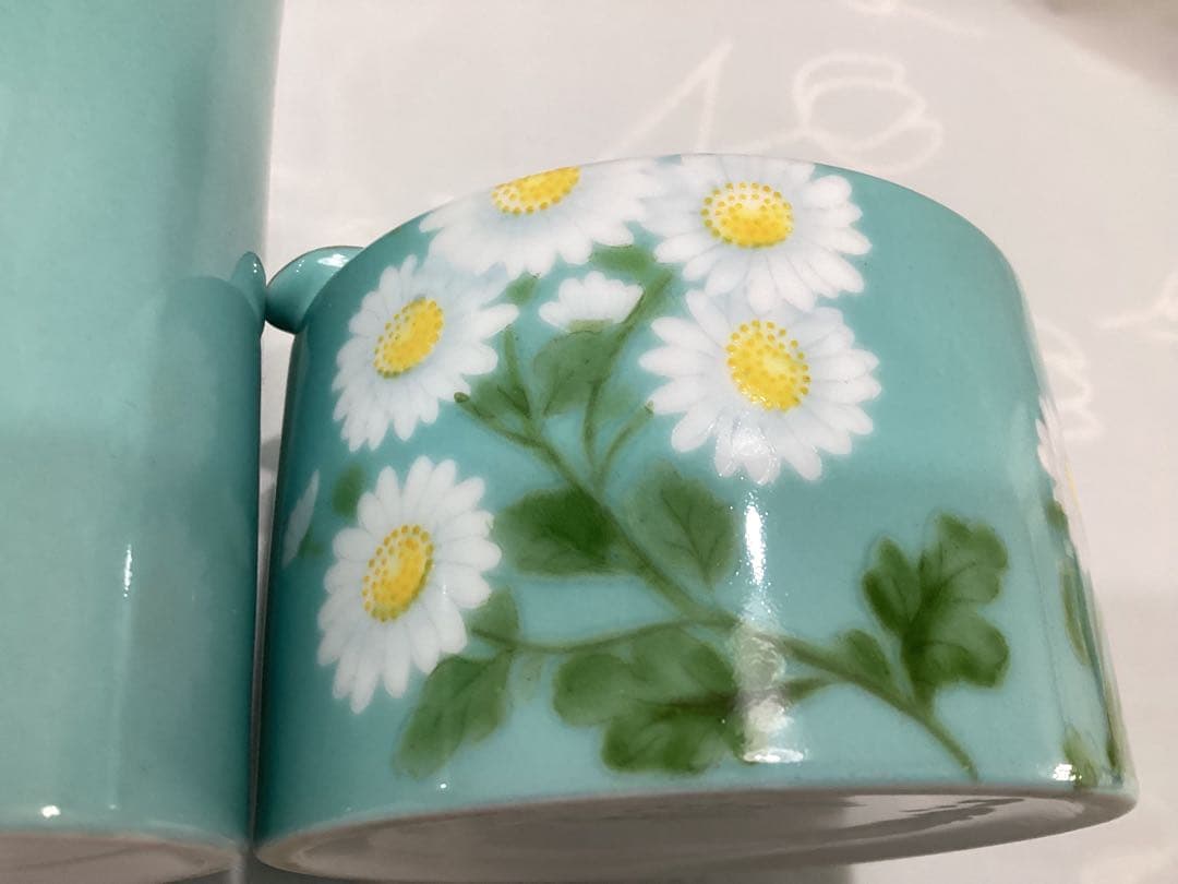 オールドノリタケ 陶器製煙草入れ、灰皿 青地白菊 ビンテージ