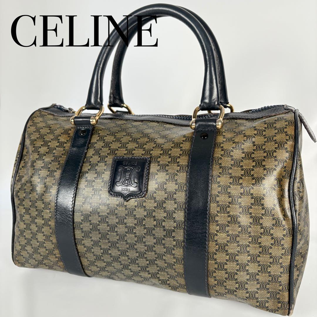 CELINE PVC レザー ボストンバッグ マカダム トリオンフ 黒 CELINE（セリーヌ） PVC 黒マカダム トリオンフ ミニ ボストンバッグ