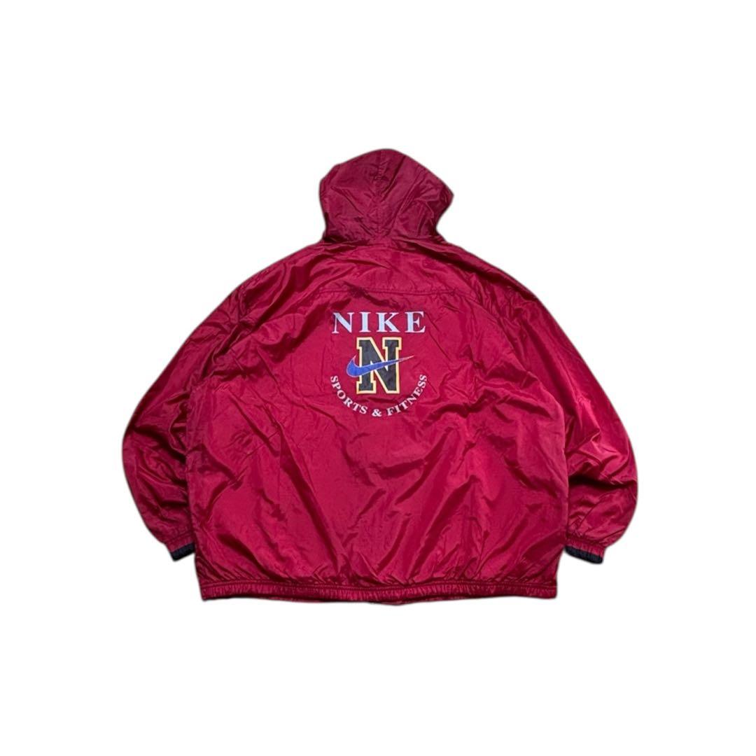 希少】90s NIKE 背面ビッグロゴ 刺繍 ナイロンジャケット XL 赤 - メルカリ