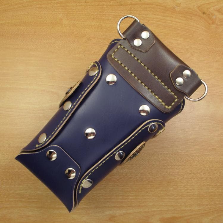 コンチョ付 ネイビー＆焦げ茶 5丁 本革シザーケース SCA-125/CNA