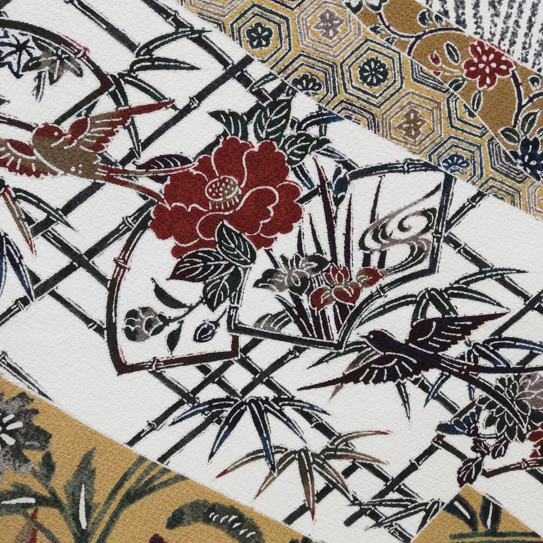 しゃれ訪問着(袷) (地紙に花鳥 源氏香 花唐草 吉祥紋 ちりめん ガード