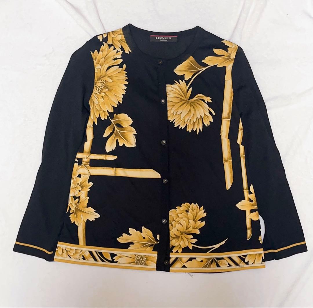 LEONARD レオナール カーディガン 花柄 ゴールド ブラック LL - メルカリ