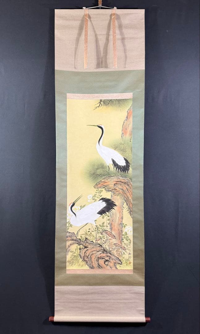 K110 福田翔玲 「不老双鶴」 掛軸 日本画 絹本 共箱 - メルカリ