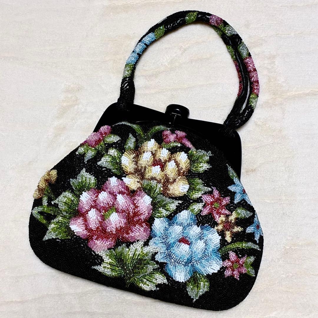 総ビーズ 花柄 ハンドバッグ 和装小物 ブラック - メルカリ