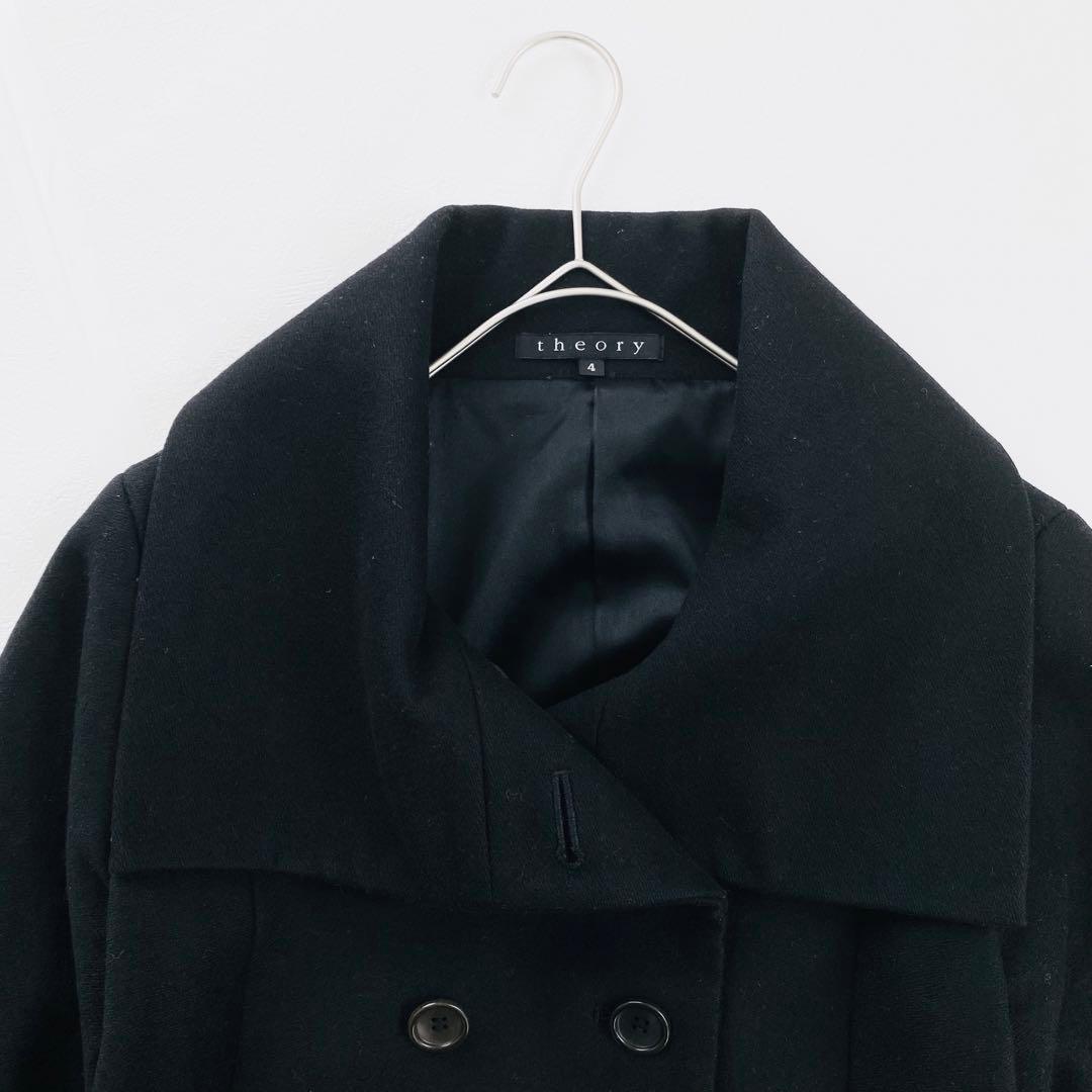 2961A美品 セオリー スタンドカラーショートウールコート 黒 大きい