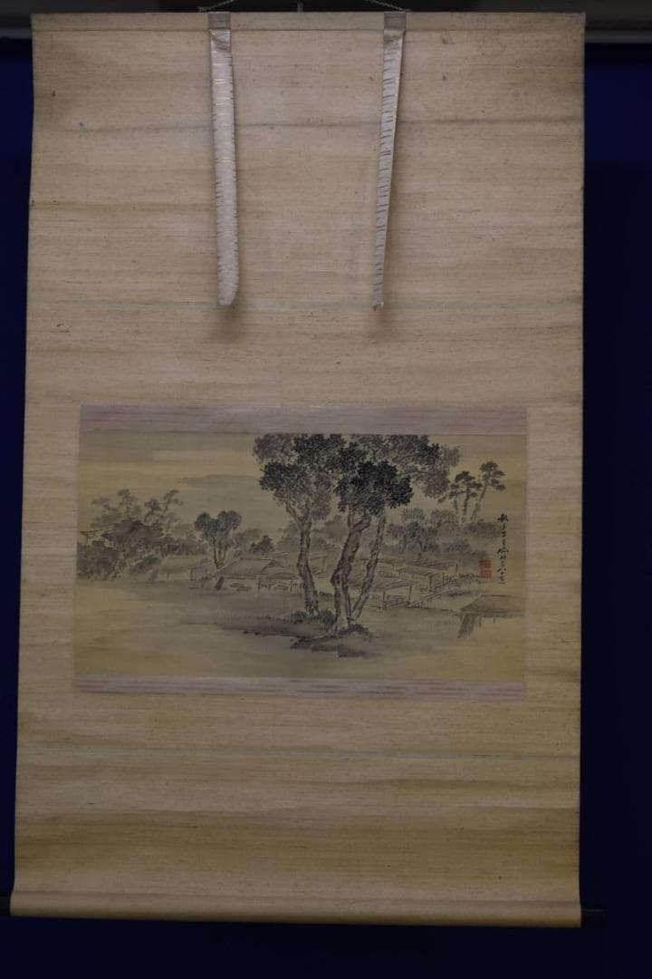 真作/佐伯岸岱/神社/茶店山水図/布袋屋掛軸HD-752 - メルカリ