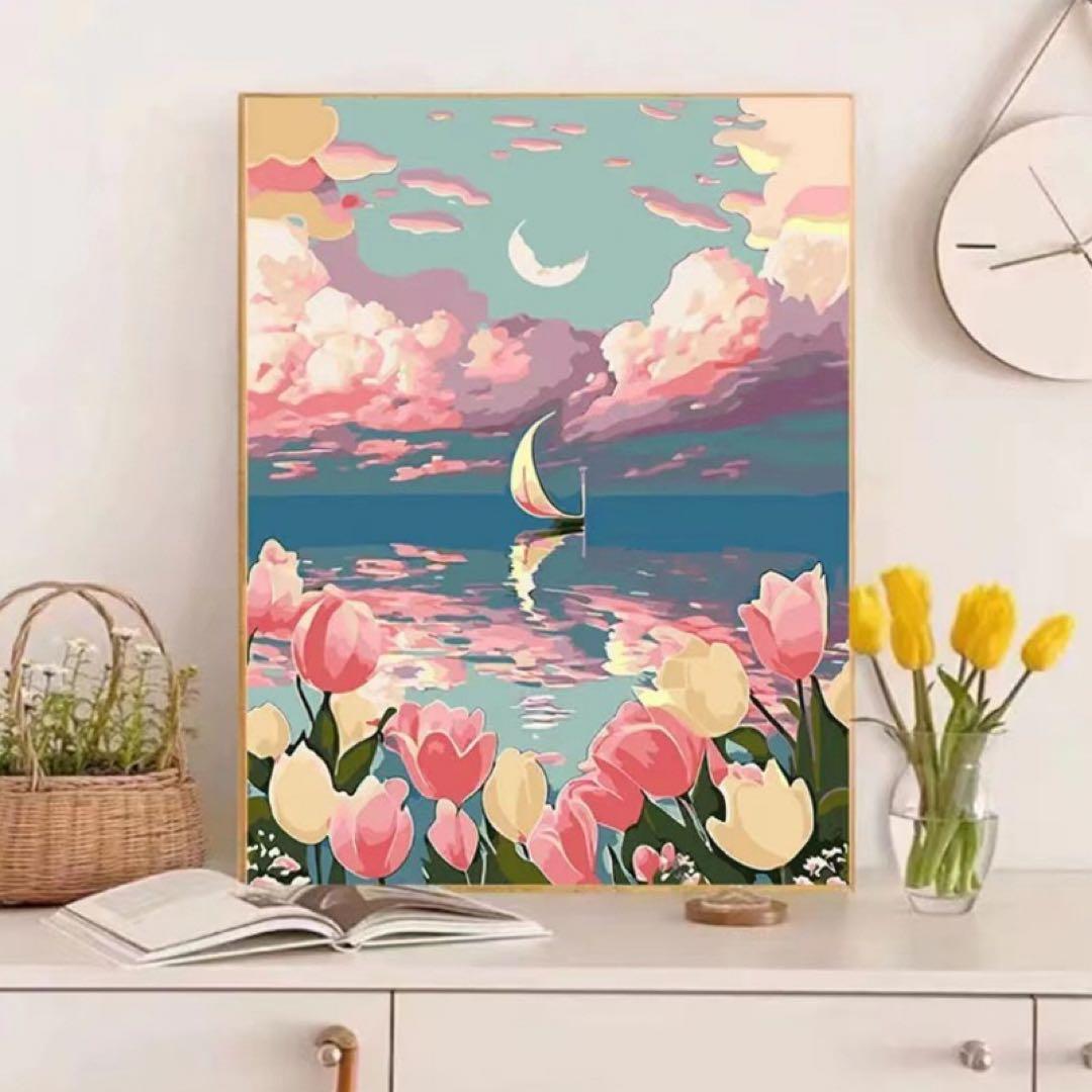 風景画 デジタルアート ボートと花 フラワーボート 100x80cm タッチドピクチャー ｜【KARE】ドイツの家具