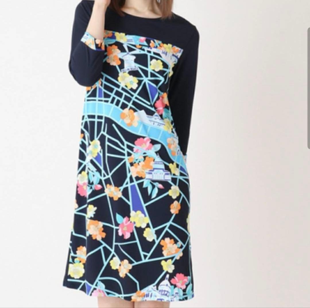 美品】LEONARD SPORT レオナール スポーツ 柄ワンピース ネイビー