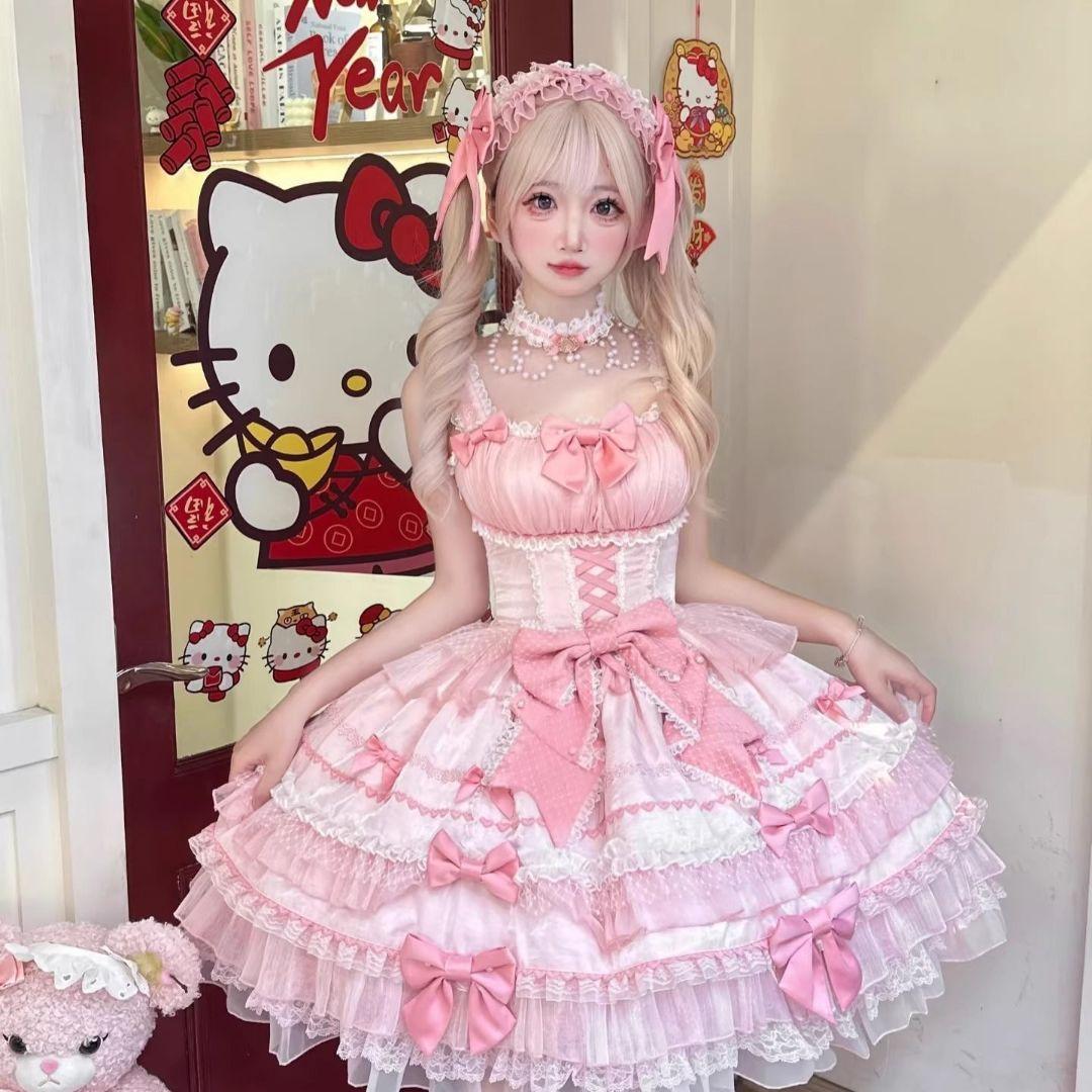 ピンク ロリータドレス ドール風 ゴスロリJSK甘ロリ ロリィタ