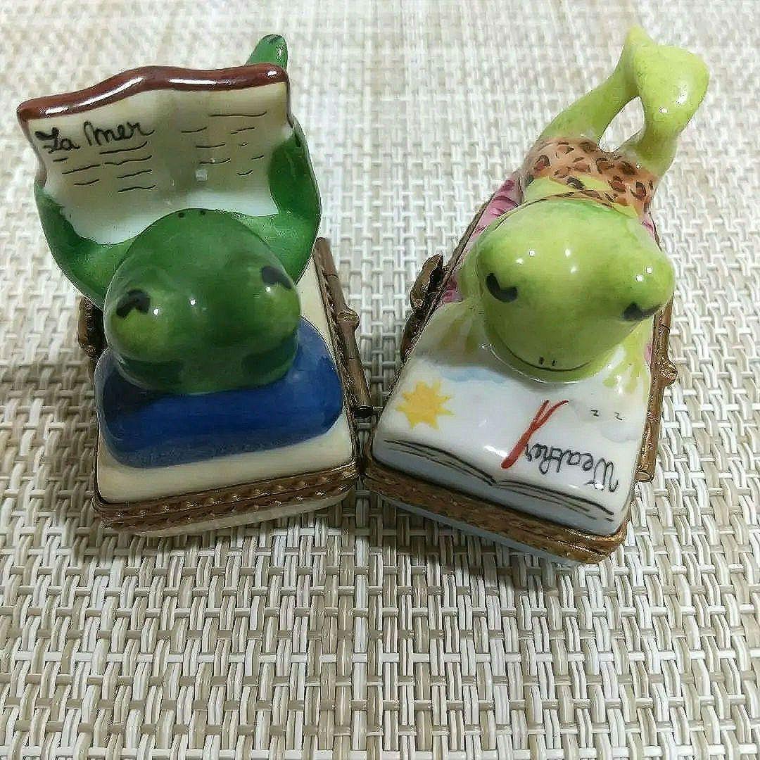 リモージュボックス 読書するカエル 蛙 小物入れ 2個 トリンケットボックス 仕事・職業 – ショップリモージュ