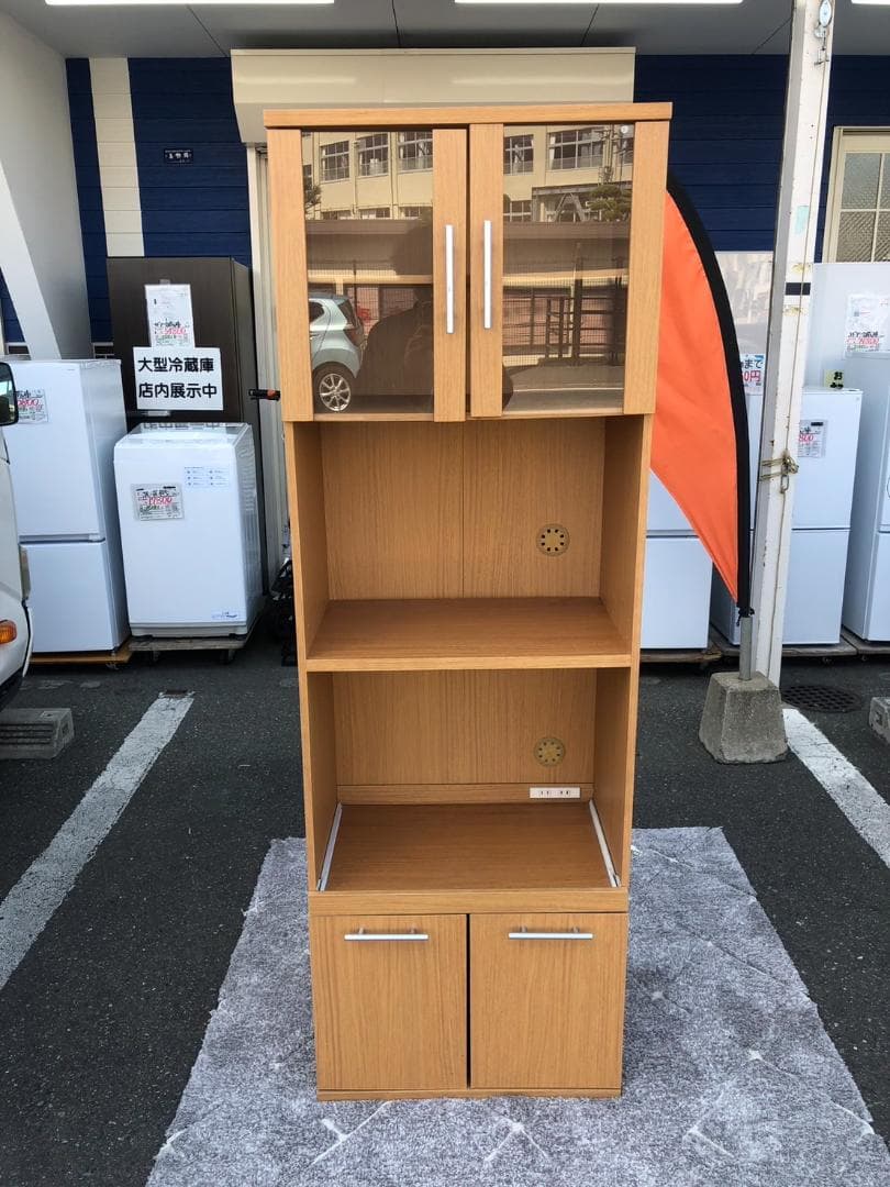 古い木製 ゆらゆらガラス 本棚 食器棚 収納棚 水屋箪笥 古家具 レトロ