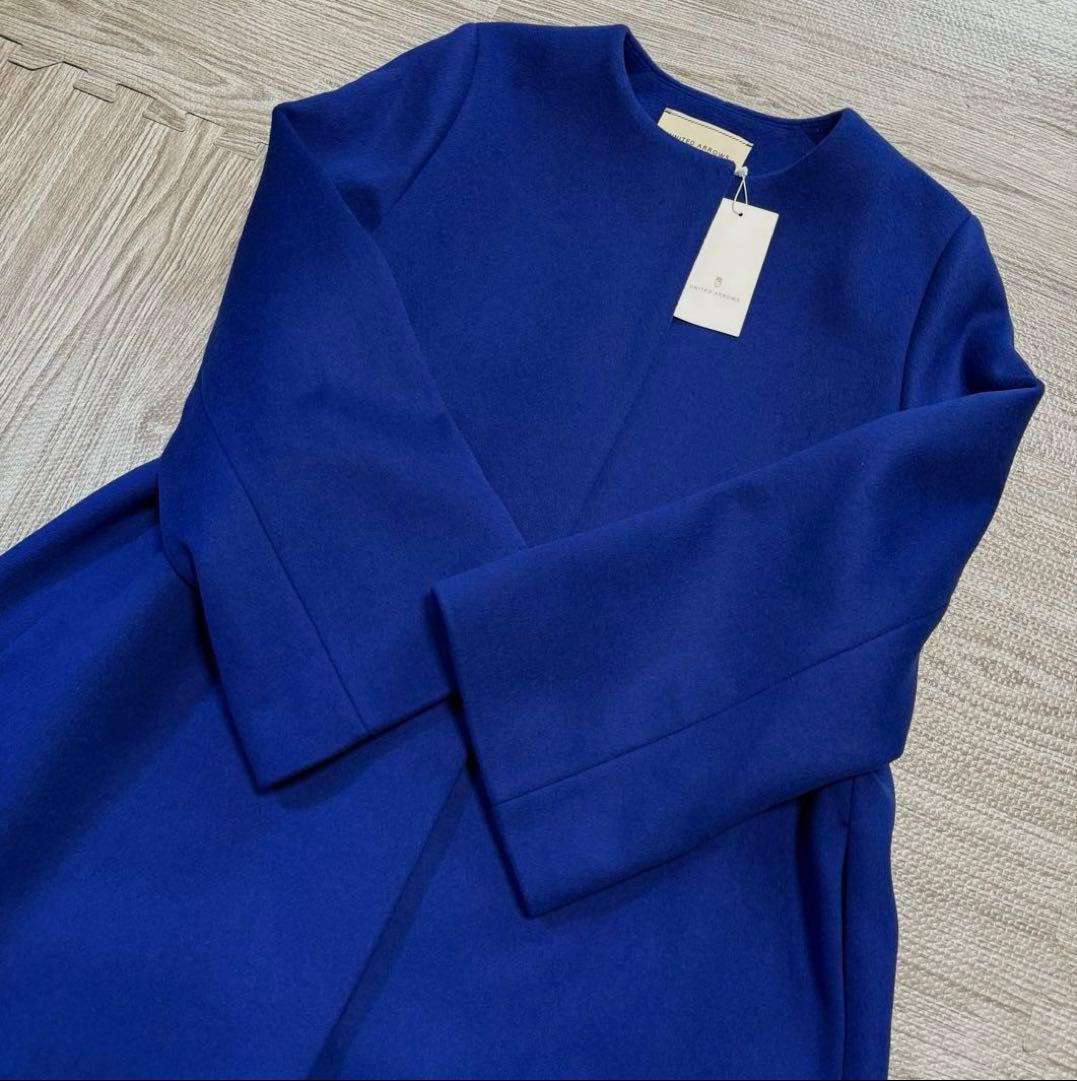 定価5万 ユナイテッドアローズ 38 ロイヤルブルー ノーカラーミドル丈コート UNITED ARROWS（ユナイテッドアローズ） UNITED ARROWS Aラインノー