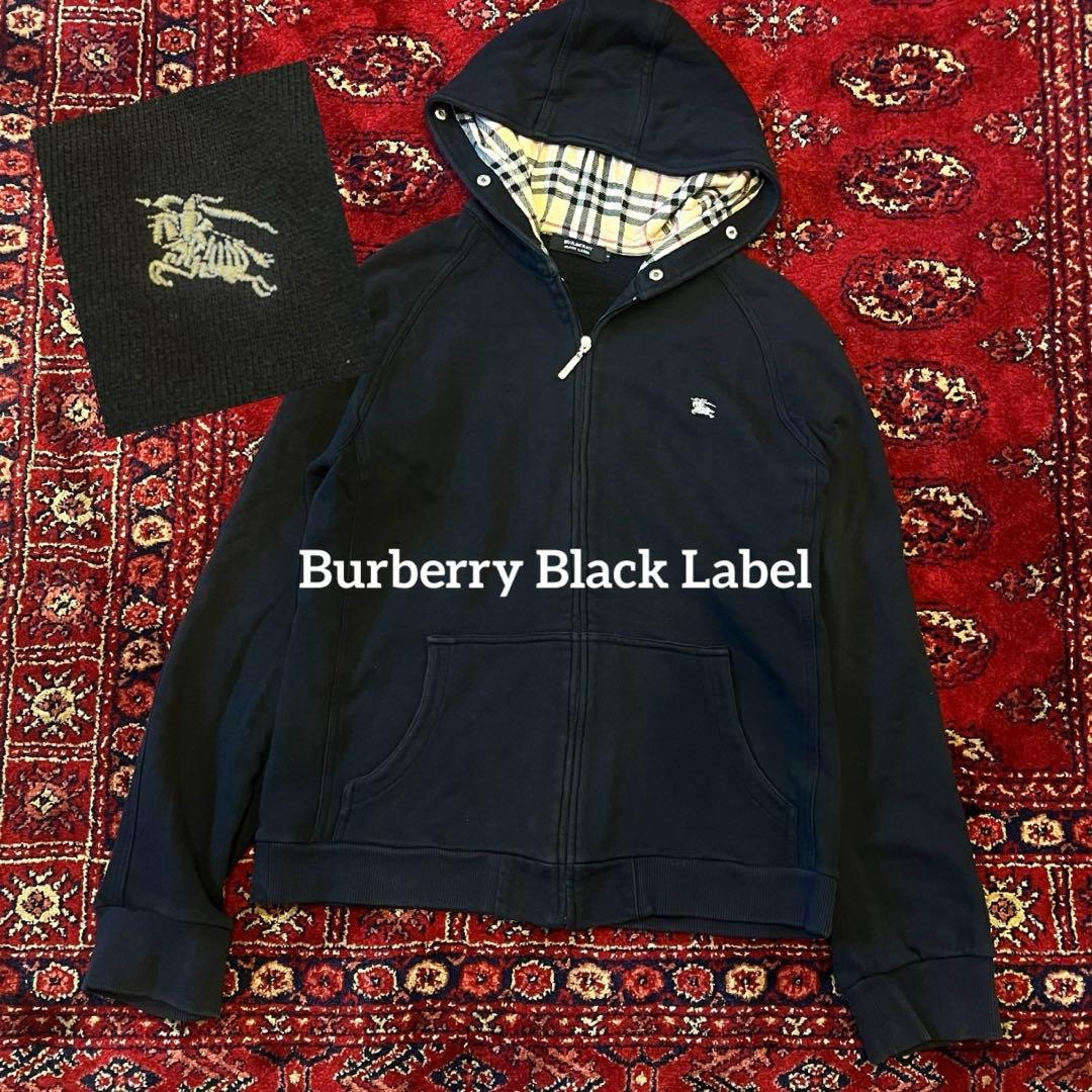 バーバリー ブラックレーベル ジップパーカー ノバチェック 刺繍 L
