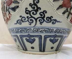 見栄え！！【中国陶磁器 大壷 鑑賞 美術品 辰砂染付花実文 高盛細工】◇