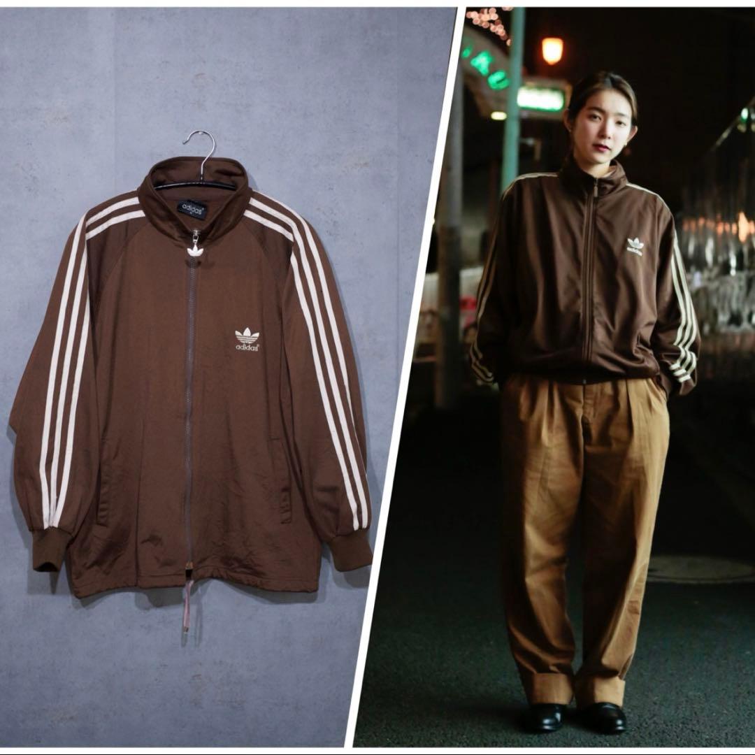adidas 90s トラックジャケット ブラウン 在原みゆ紀着用 好配色