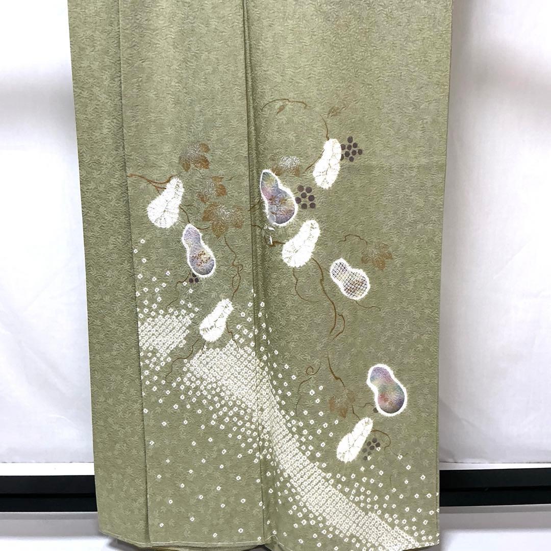 b507 正絹 袷 訪問着 瓢箪 絞り金銀彩刺繍金糸 未使用しつけ付極美品