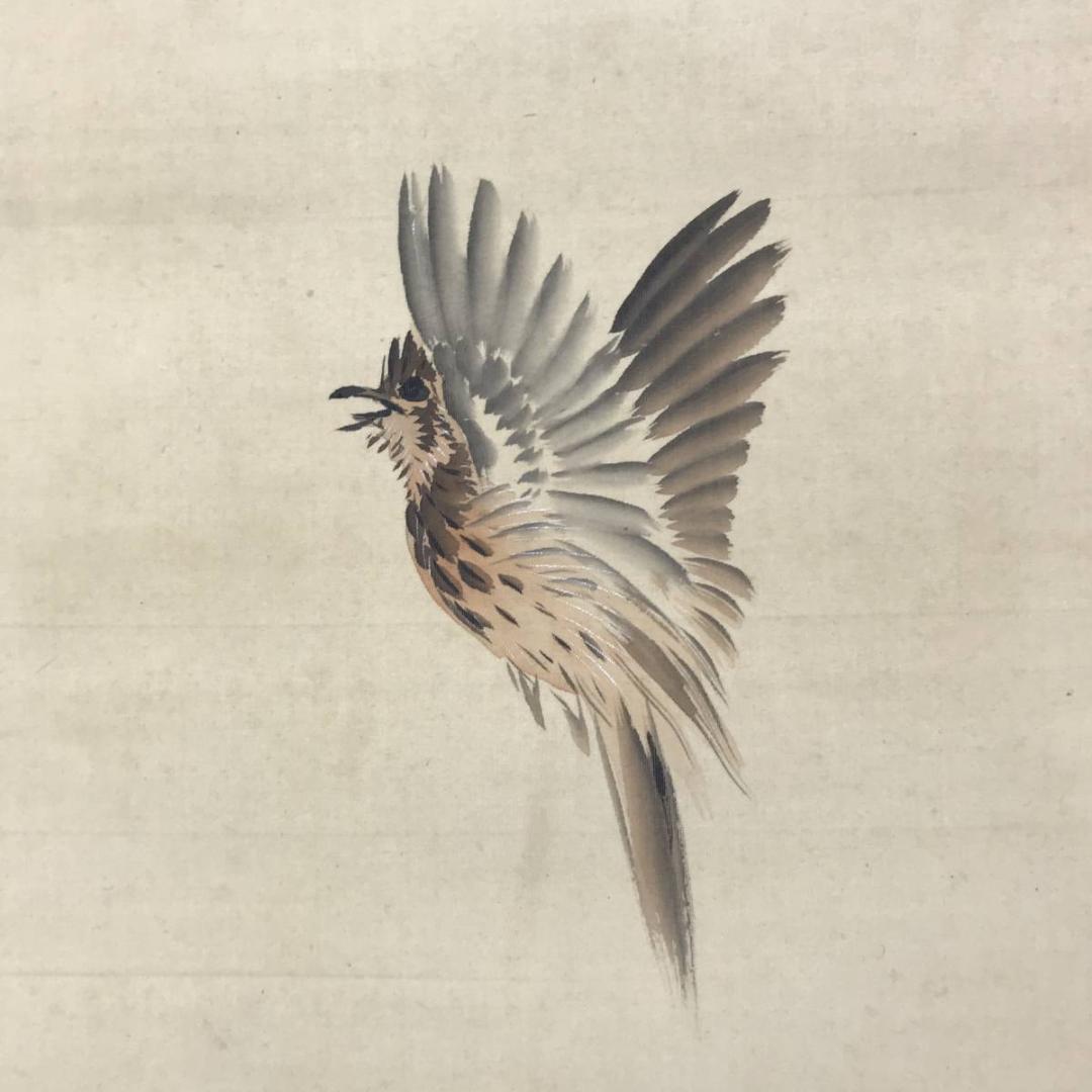 真作/小林呉橋/青麦に雲雀図/ヒバリ図/花鳥図/掛軸/名家伝来AE-386