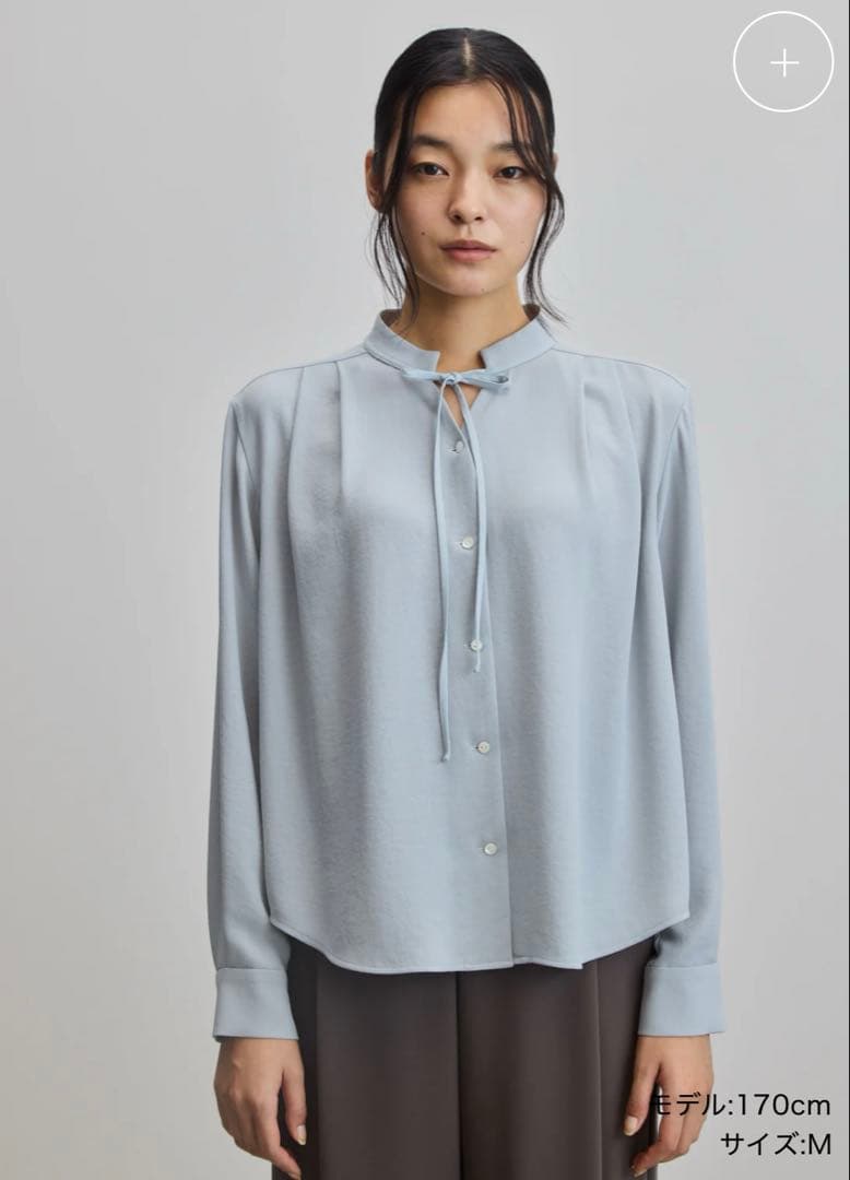 ソージュ SOEJU ジョーゼットリボンブラウス Мサイズ ブルーグレー