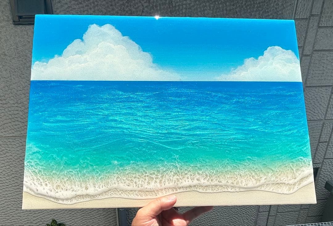 2025蓄光入りオーシャンレジンアート(A3パネル)No.13 オーシャンアート 波レジンアート A3サイズ 海【長方形 R-13】 | iichi