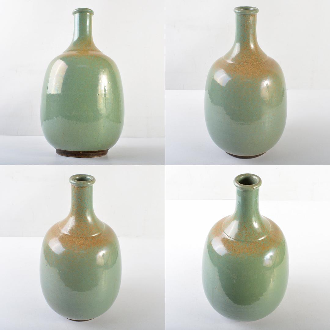 富山県 越中小杉焼 青磁 鶴首瓶 時代箱付 K R5997B - メルカリ