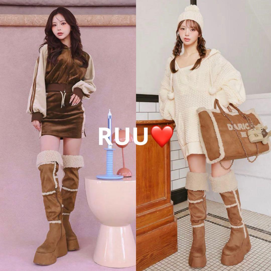 ショッパー付】Darich♡フェイクムートンニーハイブーツ♡キャメル♡M